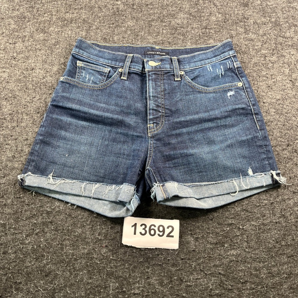 Lucky Brand Bridgette Shorts Womens 8/29R Blue Denim High Rise Cuffed Distressed